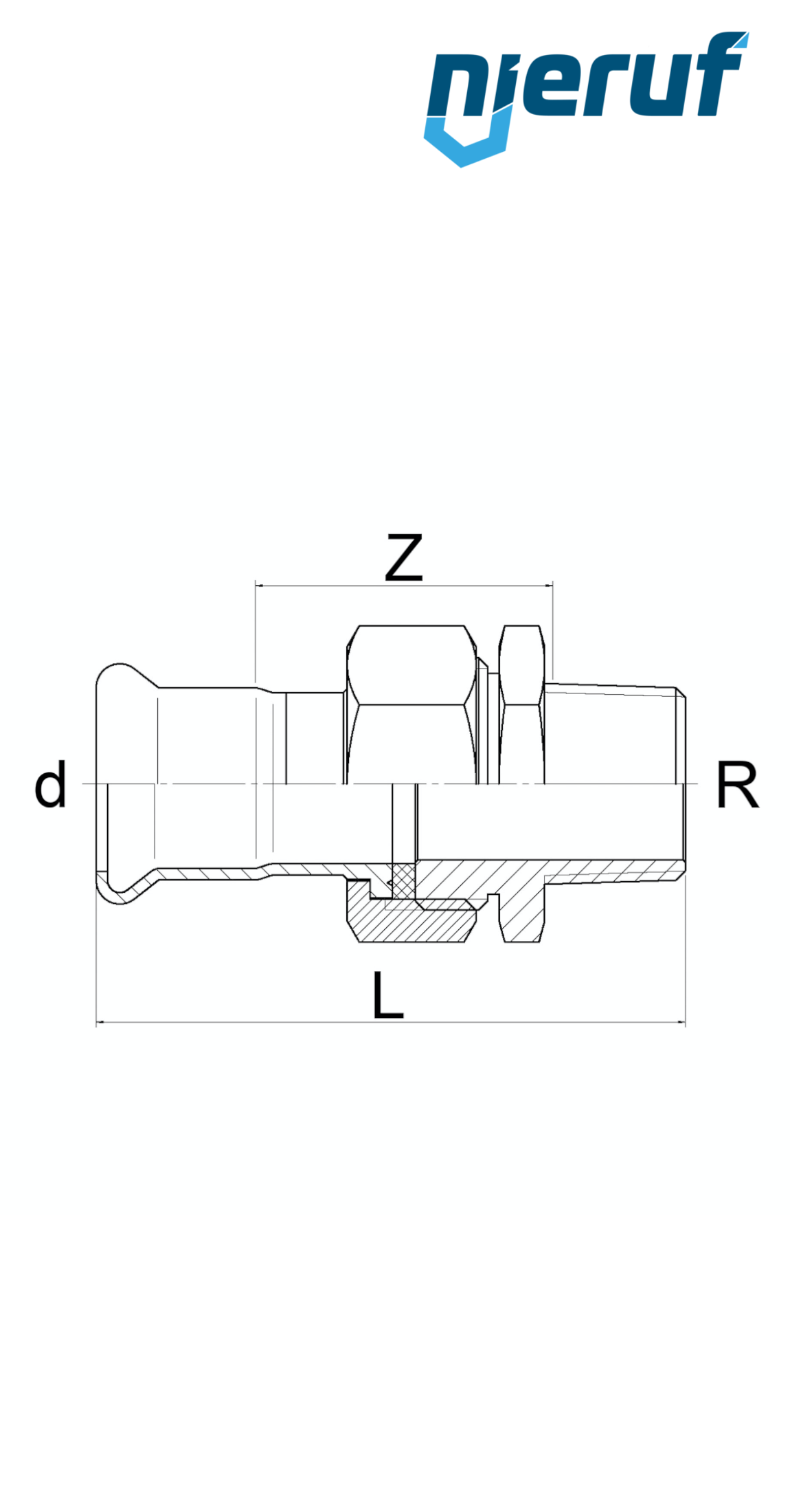 raccord droit à visser à sertir F DN50 - 54,0 mm mâle 2" pouce acier inoxydable