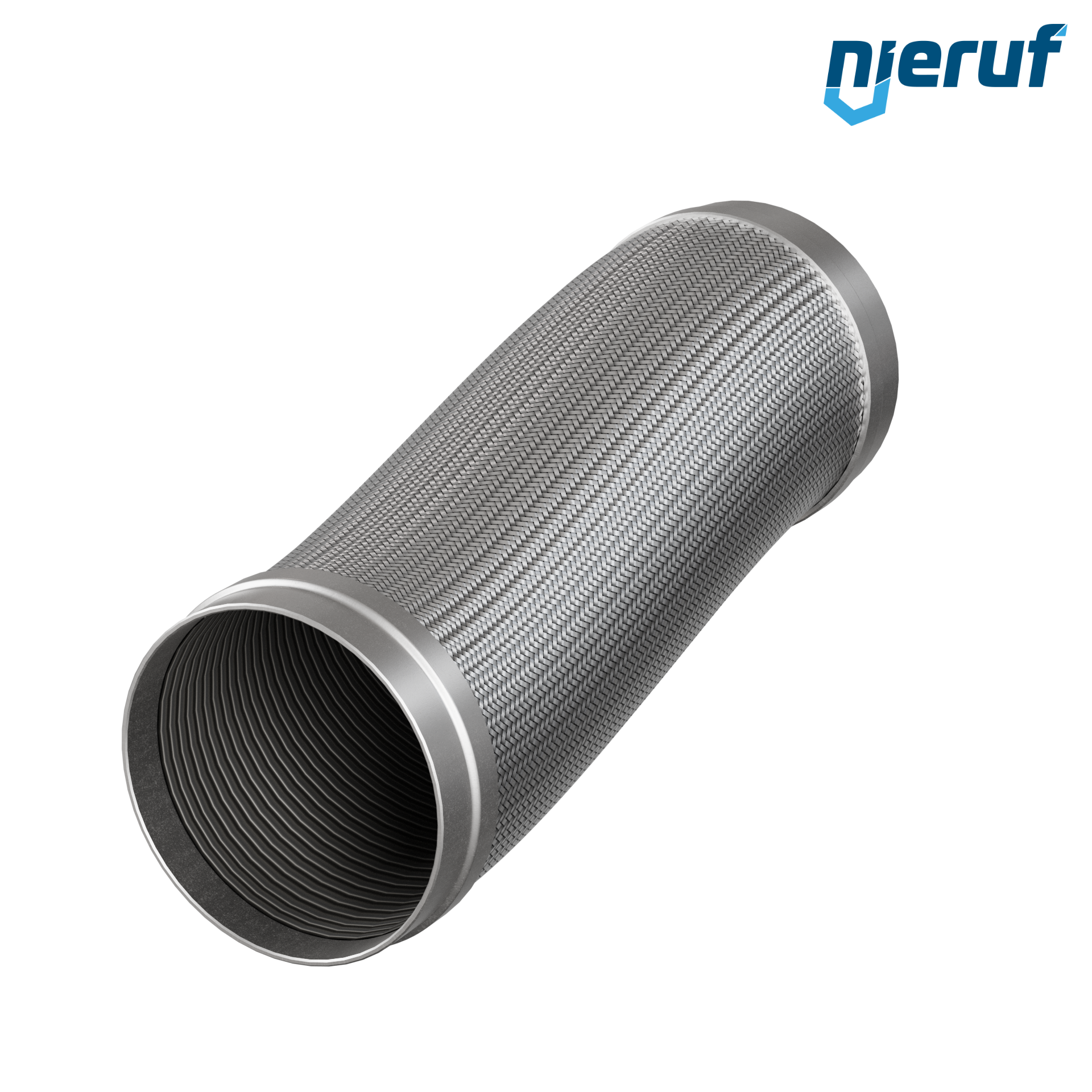 Tuyaux flexible ondulé en acier inoxydable ES01 DN200 - 219.1 mm avec tressage simple et embout à souder Longueur 500 mm